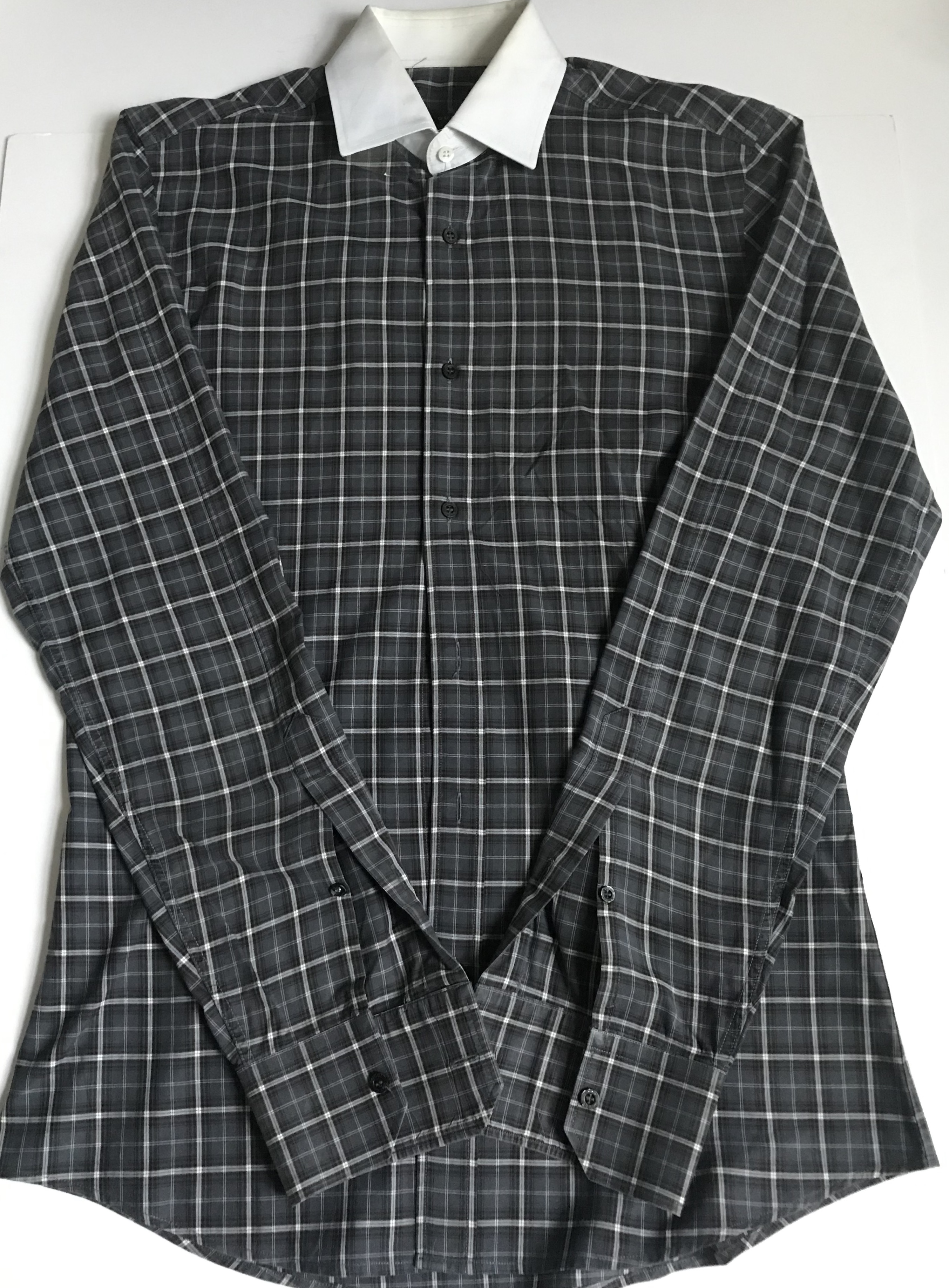 Gucci Mens Grey/Whited Checked Shirt With White Collar - The Loft, London